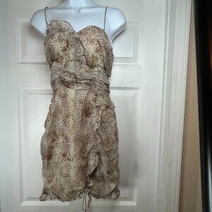 Lioness Under the Same Sun Womens M Leopard Print Mini Scrunch Ruffle Dress‎ NWT